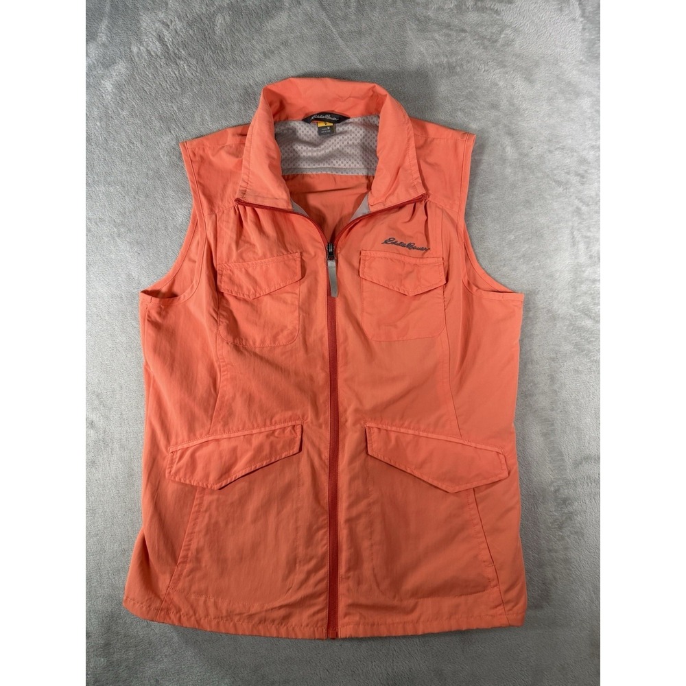 Eddie Bauer Vest Womens Medium Orange Travex Nylon Utility Outdoors Hiking